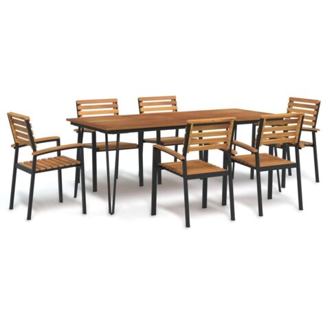 7 Piece Garden Dining Set Solid Wood Acacia and Metal vidaXL