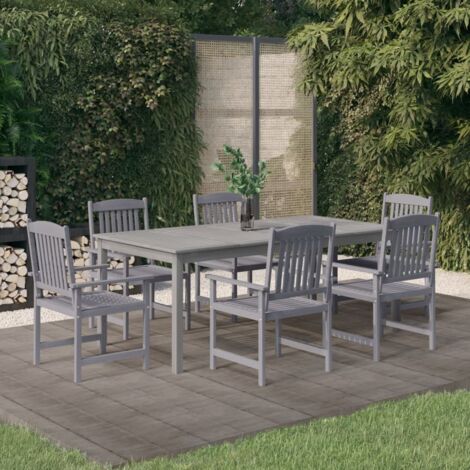 7 Piece Garden Dining Set Solid Wood Acacia Grey vidaXL