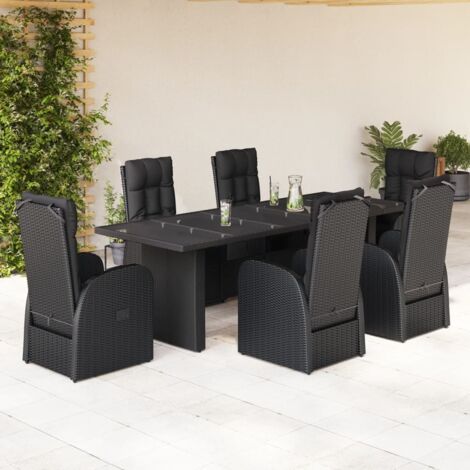 7 Piece Garden Dining Set with Cushions Black Poly Rattan vidaXL