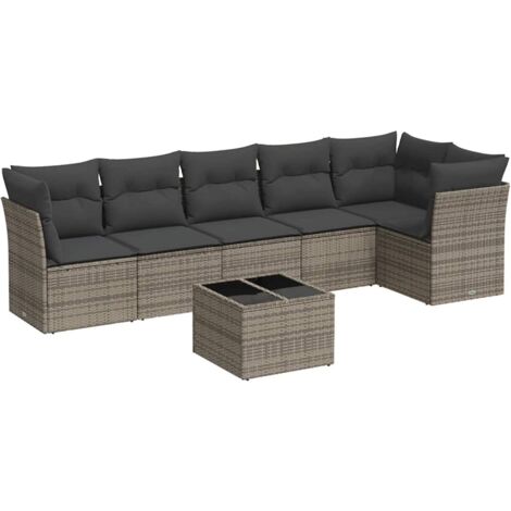 7 Piece Garden Sofa Set with Cushions Grey Poly Rattan vidaXL