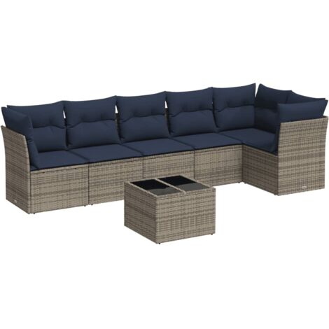 7 Piece Garden Sofa Set with Cushions Grey Poly Rattan vidaXL