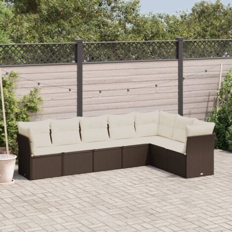7 Piece Garden Sofa Set，Garden Lounge Set，Outdoor Lounge Set with Cushions Brown Poly Rattan VSVS975110