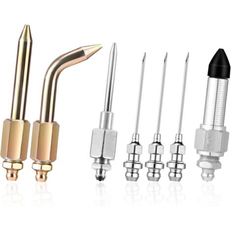 7-piece Grease Gun Accessory Kit, Including 3 Grease Nozzles, 1 Needle Dispenser, Rubber Tip, Straight Nozzle, 1 Needle Elbow for Small Spaces