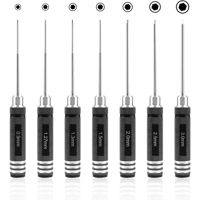 7pcs Hex Screwdriver, rc Screwdriver Tool Kit (0.9mm 1.27mm 1.3mm 1.5mm 2.0mm 2.5mm 3.0mm) for rc Model Helicopter