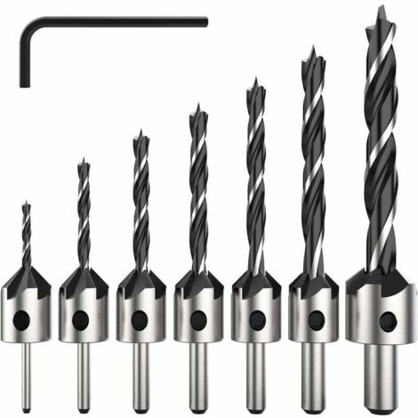7 Pièce HSS 5 Flûte Jeu de Foret Fraise Bit de Vis à Bois Chanfrein pour Diverses vis de Longueur par Simple Desserrer et Resserrer la vis, 3-6mm Set Outil