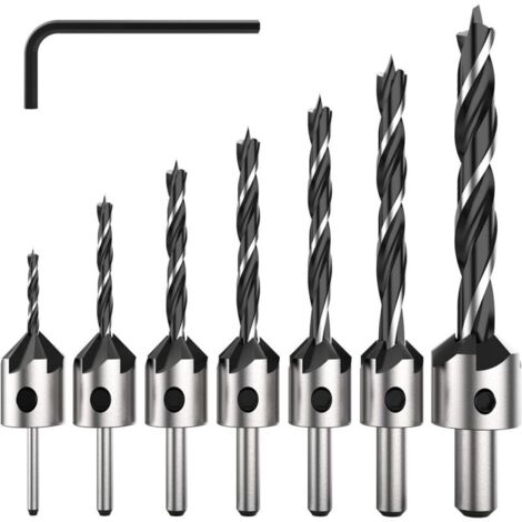 7 Pièce Hss 5 Flûte Jeu De Foret Fraise Bit De Vis À Bois Chanfrein Pour Diverses Vis De Longueur Par Simple Desserrer Et Resserrer La Vis, 3-6mm Set Outil