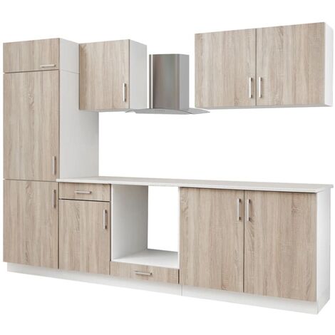 7 Piece Kitchen Cabinet Set With Range Hood Oak Look