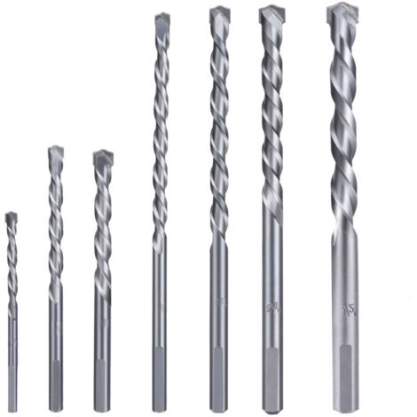 7-piece masonry drill bit set with carbide tips for concrete and cement brick structures