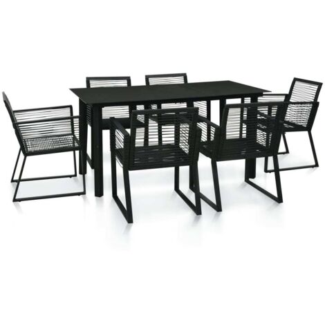 7 Piece Outdoor Dining Set PVC Rattan Black vidaXL