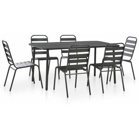 7 Piece Outdoor Dining Set Steel Dark Grey