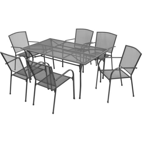 7 Piece Outdoor Dining Set Steel Mesh