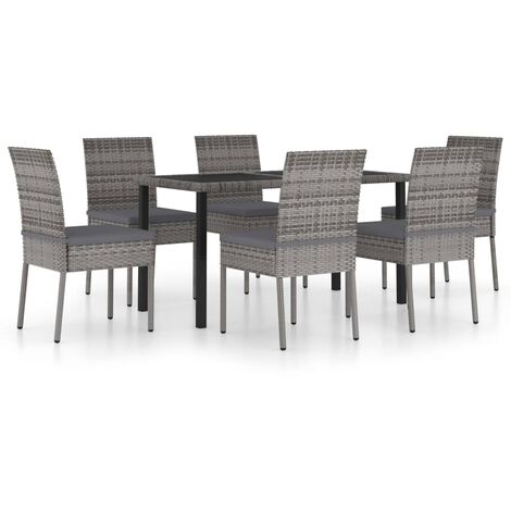 7 Piece Outdoor Dining Set with Cushions Poly Rattan Grey vidaXL