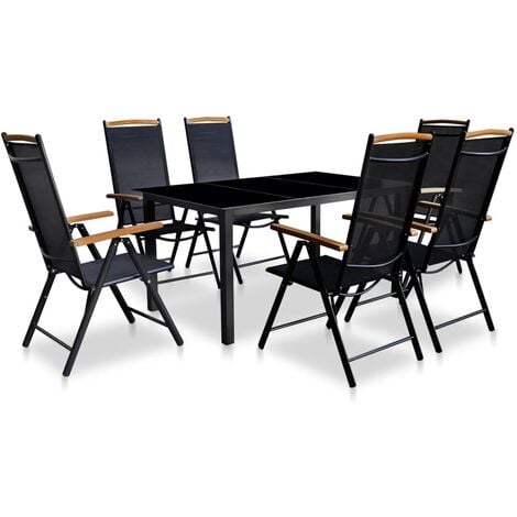 7 Piece Outdoor Dining Set with Folding Chairs Aluminium Black