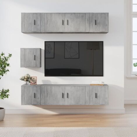 7 Piece TV Cabinet Set Concrete Grey Engineered Wood vidaXL