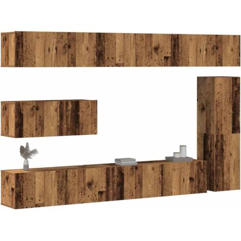 7 Piece TV Cabinet Set Wall-mounted Old Wood Engineered Wood vidaXL