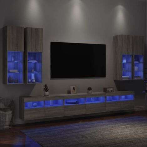 7 Piece TV Wall Cabinet Set with LED Lights Grey Sonoma vidaXL