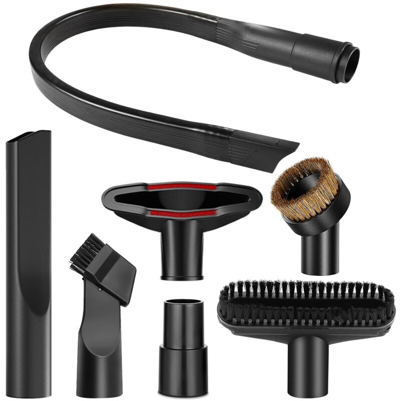 7 Pièces Accessoires pour Aspirateur, Embout Aspirateur Universel avec 58cm Suceur Plat Flexible, Suceur Aspirateur Universel avec Brosse pour Tous