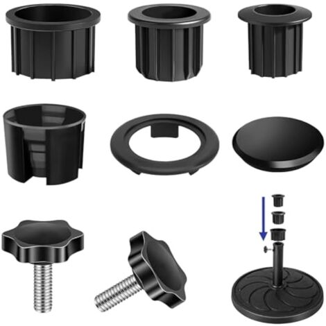 7 Pièces Accessoires pour Pied de Parasol – Manchon d’Orifice, Vis et Bouchons pour Support de Parasol Jardin et Patio