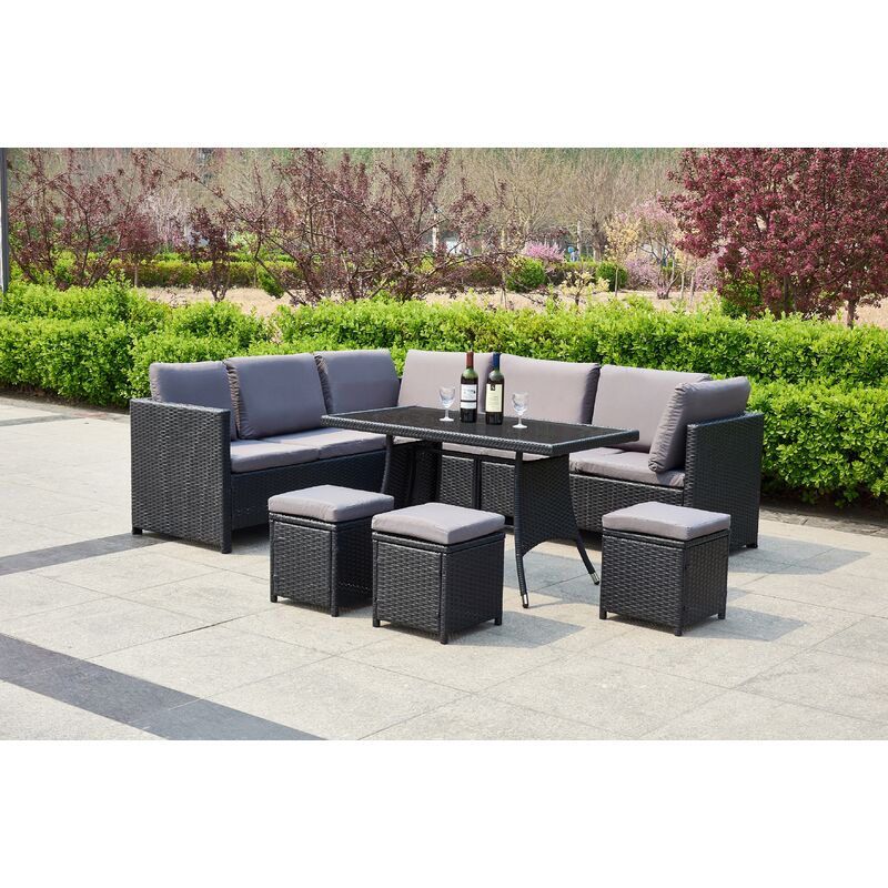 Algrave Outdoor Wicker Patio Furniture Conversation Sofa Set, Sofa Set with a Storage Table, Black/Grey Finish