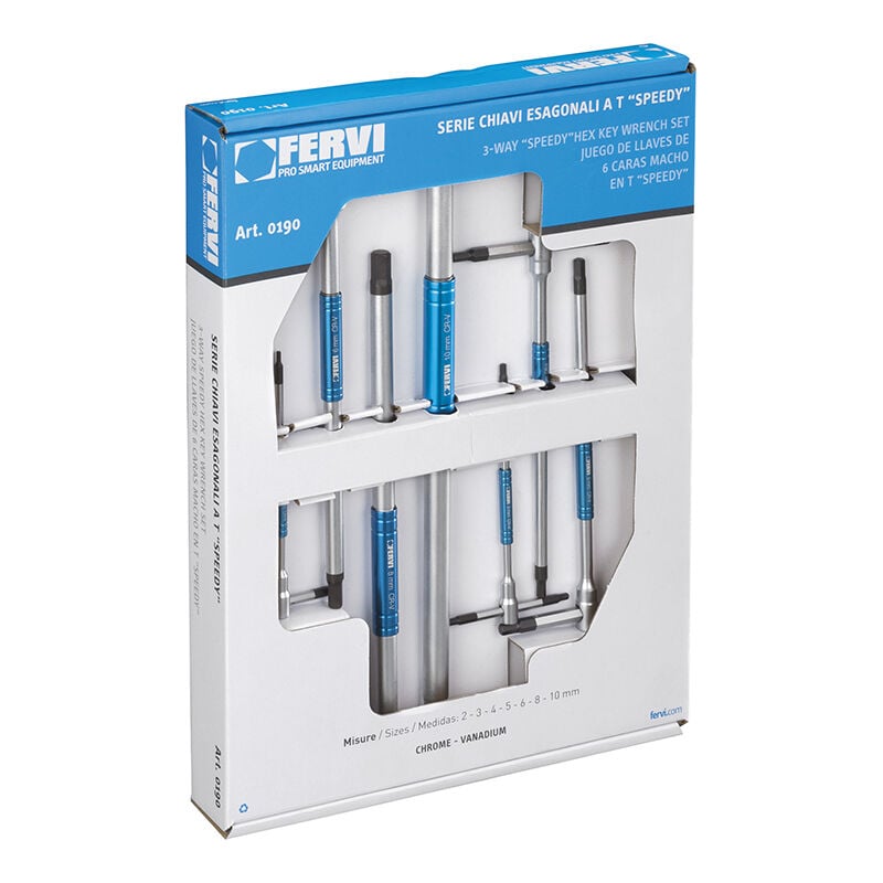 Fervi - 7 pièces clés hexagonales en t mâles 2 - 10 mm 0190