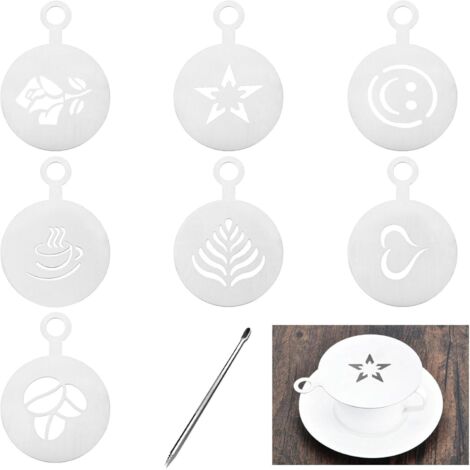 7 Pieces Decorative Coffee Stencils Latte Art Coffee Stencils Cappuccino Stencils Coffee Decoration Stainless Steel Stencils Coffee Decoration Cafe Decor Stencils Come