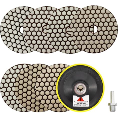 7 Pièces - Disque Diamant - Tampon Polissage - Pour Granit Marbre Pierre - Sec Humide - Noir - 10cm