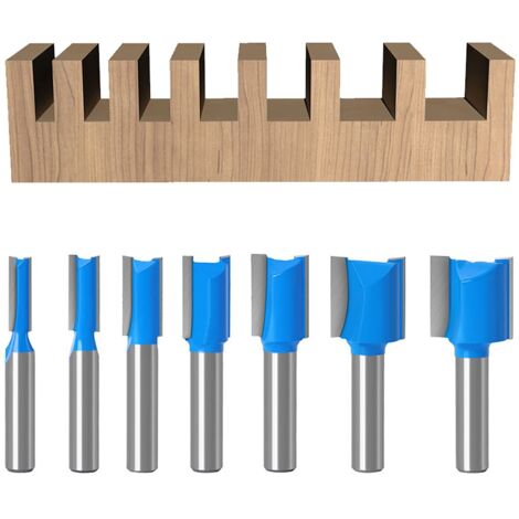 7 Pièces Fraise Droite Defonceuse Set, Fraise a Rainurer à Tige de 8 mm(Diamètre de Coupe 6 8 10 12 14 18 20mm), Fraise Droite a Bois À Double Tranchant, pour le Travail du Bois (7 Pièces)