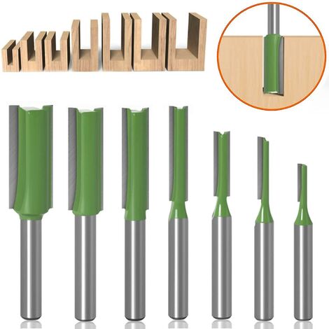 7 pièces mèches de toupie droites, mèches de toupie à tige de 6 mm avec fraise à tranchant en carbure, pour le travail du bois (vert)