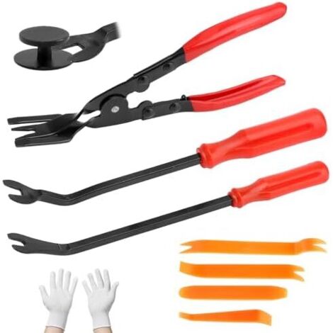 7 Pièces Outil à Levier pour Voiture avec Gants,Kit de Réparation Levier,Extracteur Fixation,Jeu Pinces Clip Retirer Les Garnitures Porte et ClipsIntérieurs -