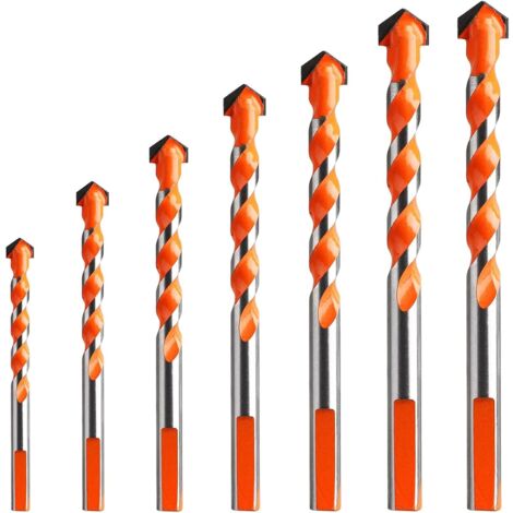 7 Pieces Tungsten Carbide Masonry Drill Bits, Multi-Material Triangle Drill Bits Metal Drill Bits for Tile Concrete Brick Glass Plastic Marble Mirror Wood Diamond (3/4/5/6/8/10/12mm)