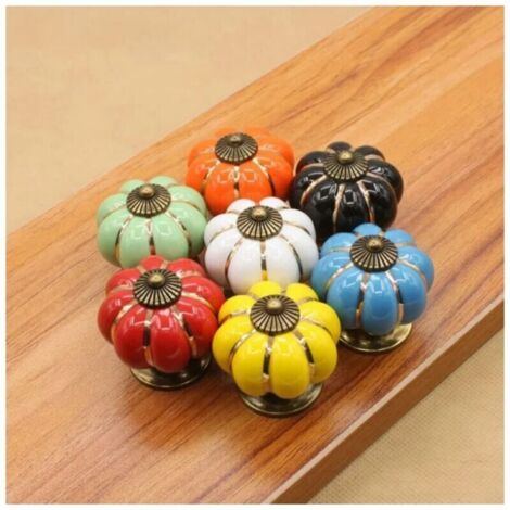 - 7 pomos de cerámica con diseño de calabaza para cajones de cocina, varios colores