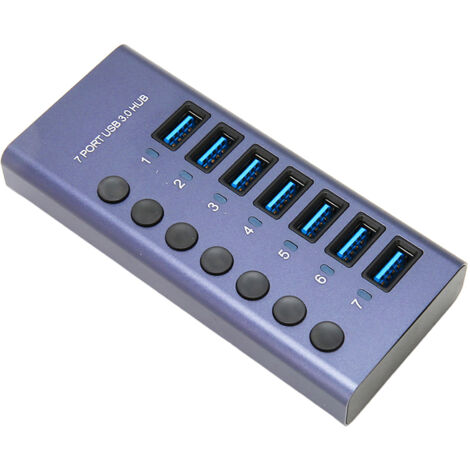 7-Port-USB-3.0-Hub mit Einzelschaltern, 5 Gbit/s, 36-W-Netzteil, LED-Anzeige, kompatibel mit PC und Smartphone, 100–240 V EU-Netzteil