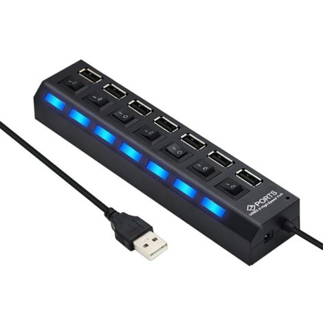 7-Port-USB-Hub, Multiport-USB-Splitter, mehrere USB-Anschlüsse für PC mit individuellen Ein-/Ausschaltern und LED-Anzeigen, für PS4/PS5, Gaming-PC, Laptop, USB-Stick