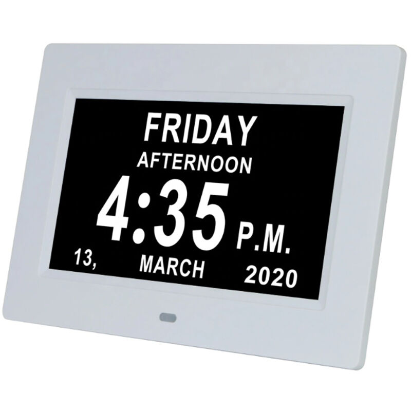 7' Pouce led Horloge Numérique Calendrier avec Date Jour Et Heure Horloge Non-Abrégée Auto Dimming 8 Langues hd Display Rappel pour Alzheimer Les