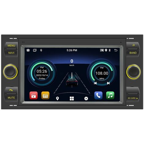 7 Pouces 2 Din Android Autoradio construit dans Carplay, Radio pour Ford Focus/C-Max/S-Max/Galaxy/Fusion/Transit Connect, Radio Dab,Bluetooth,AUX,WiFi,FM,Caméra De Recul, Contrôle au Volant