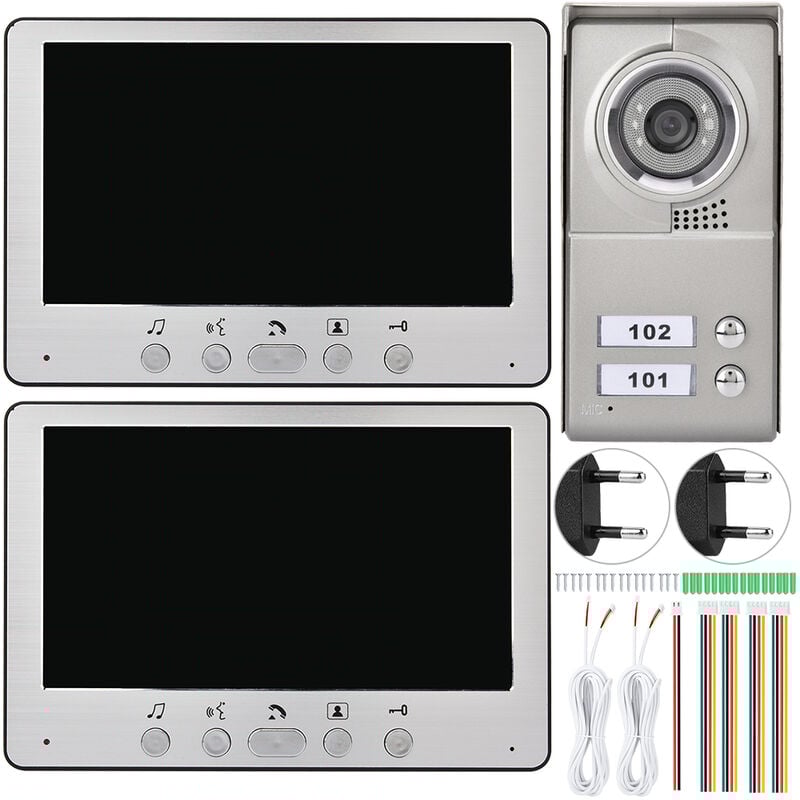 Jeffergarden - 7 pouces appartement 2 unités filaire visiophone interphone à entrée visuelle système 110-240V (prise ue)