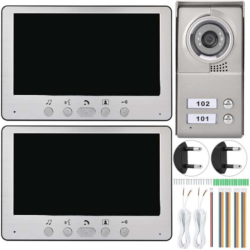 7 pouces appartement 2 unités filaire visiophone interphone à entrée visuelle système 110-240V (prise ue) - Eosnow