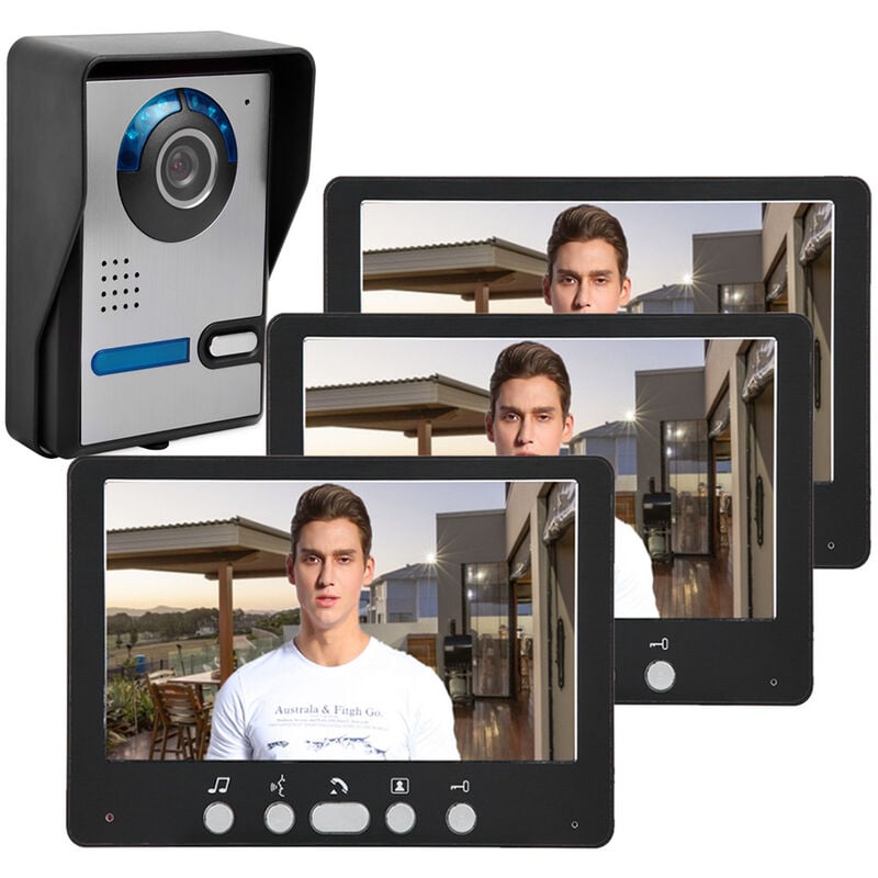 7 pouces câblé visuel doorbell Villa Home Building set système d'interphone bidirectionnel imperméable à l'eau vision nocturne infrarouge,4pcs