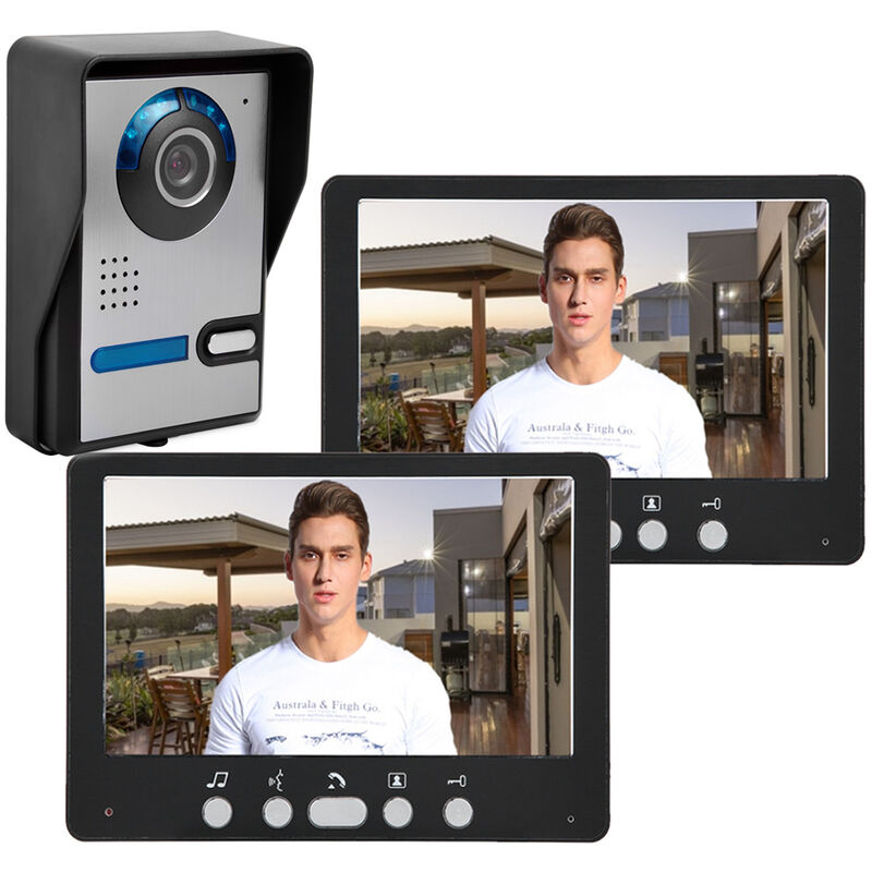 7 pouces câblé visuel doorbell Villa Home Building set système d'interphone bidirectionnel imperméable à l'eau vision nocturne infrarouge,3pcs