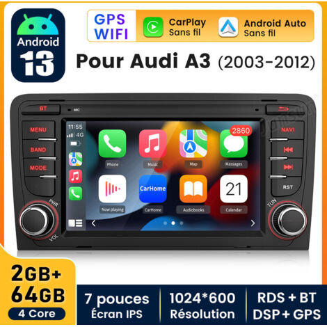 7 pouces Carplay Autoradio pour Audi A3 2003-2012 Android 2+64GB JUNSUN