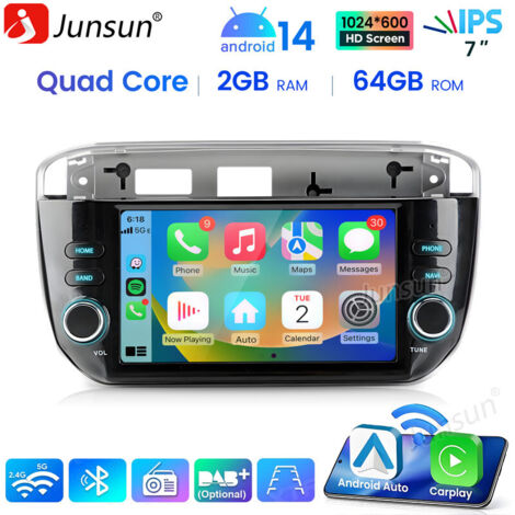 7 pouces Carplay Autoradio pour Fiat Grande Punto EVO Linea 2012-2015 Android 2+64G JUNSUN