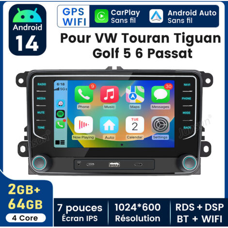 7 pouces Carplay Autoradio pour VW Golf 5 6 Passat Polo Android 2+64GB JUNSUN
