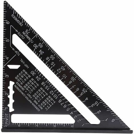 7 pouces métrique/impériale Équerre d'aluminium outil Triangle Règle rapporteur d'Angle haute précision mesure outils avec finition oxyde Noir pour Menuisier charpentier
