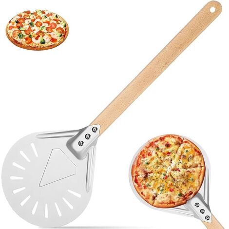 7 Pouces Pelle Pizza Perforée, Spatule Pizzas avec Poignée Bois Antidérapante, Pelle Tournante Pain Aluminium Anodisé, Accessoires Cuisson Ronde, Pelle à Pizza pour Gâteaux, Pizzas Maison