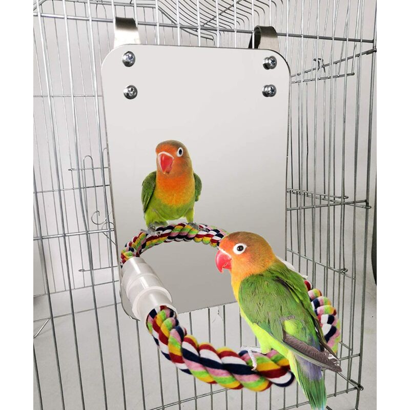 7 pulgadas pájaro espejo con cuerda percha loro espejo jaula