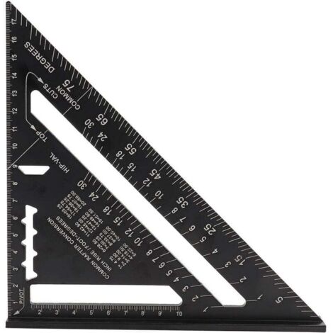7" Rapporteur d'angle de triangle, couleur noire, Équerre Triangle Règle d'Angle Rapporteur en alliage d'aluminium (Métrique)