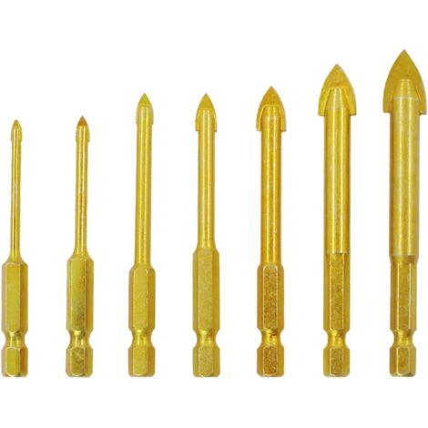 7-teilige Fliesenbohrer, Betonbohrer, Durchmesser 3/4/5/6/8/10/12 mm, Fliesenbohrer, 1/4 Zoll Sechskant-Speerkopfbohrer für Keramik, Glas, Fliesen, Marmor, Spiegel