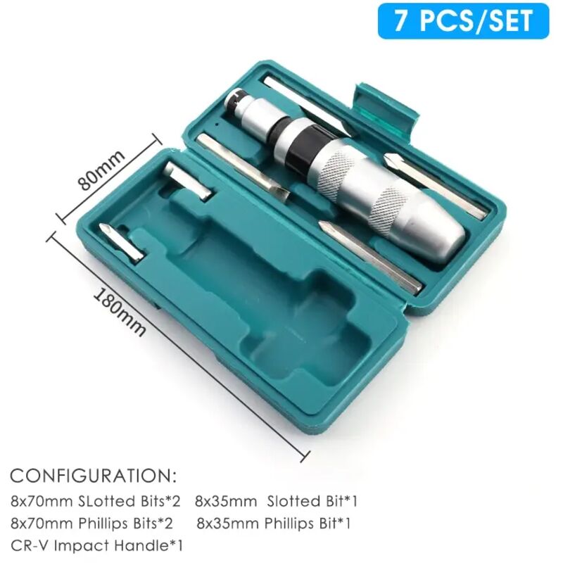 Image of 7-teiliger Schlagschraubendreher-Satz – Reparatursatz mit zwei Drehrichtungen – Handwerkzeuge