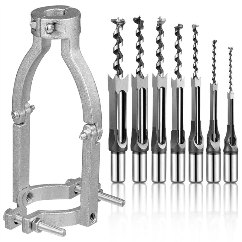 Image of 7-teiliger Vierkantlochbohrer mit 1 Adapter, Stemmmeißel-Set, Elektrowerkzeug für Maschinen