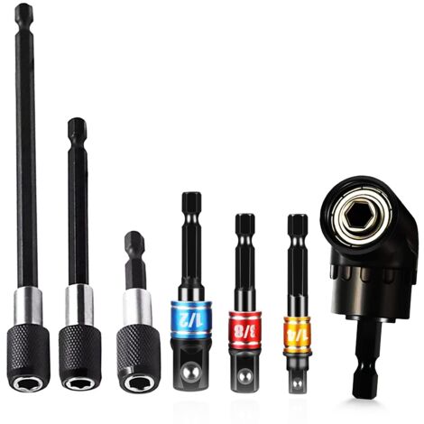 7-teiliges 105°-Winkel-Schraubendreherbit-Set  1/4"-Winkelbohrer  3 Bit-Verlängerungen  Vierkant-Schraubendreherbits  Schwarz  Mechanik & Heimwerken